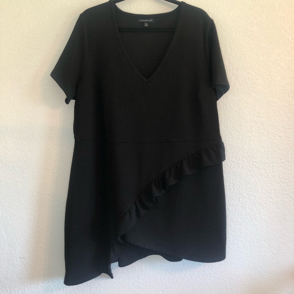 Lane Bryant Asymmetric Ruffle Hem Short Sleeve Little Black Dress